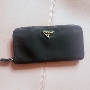 Prada Y2K Tessuto Nylon Long Zipper Zippy Diagramme Wallet - Black COA
